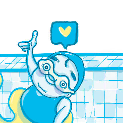 A smiling individual is giving a thumb up, happy with his experience